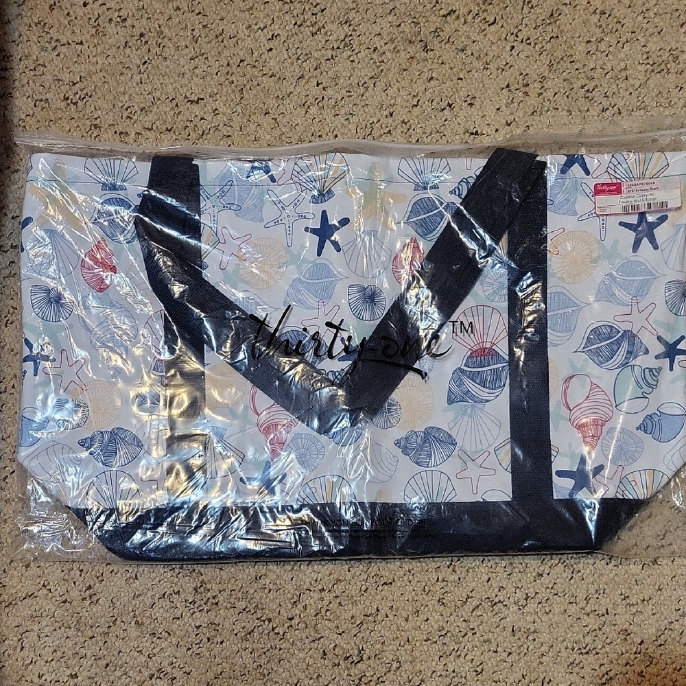 Thirty One Nautical Seashell Tote in Blue and White